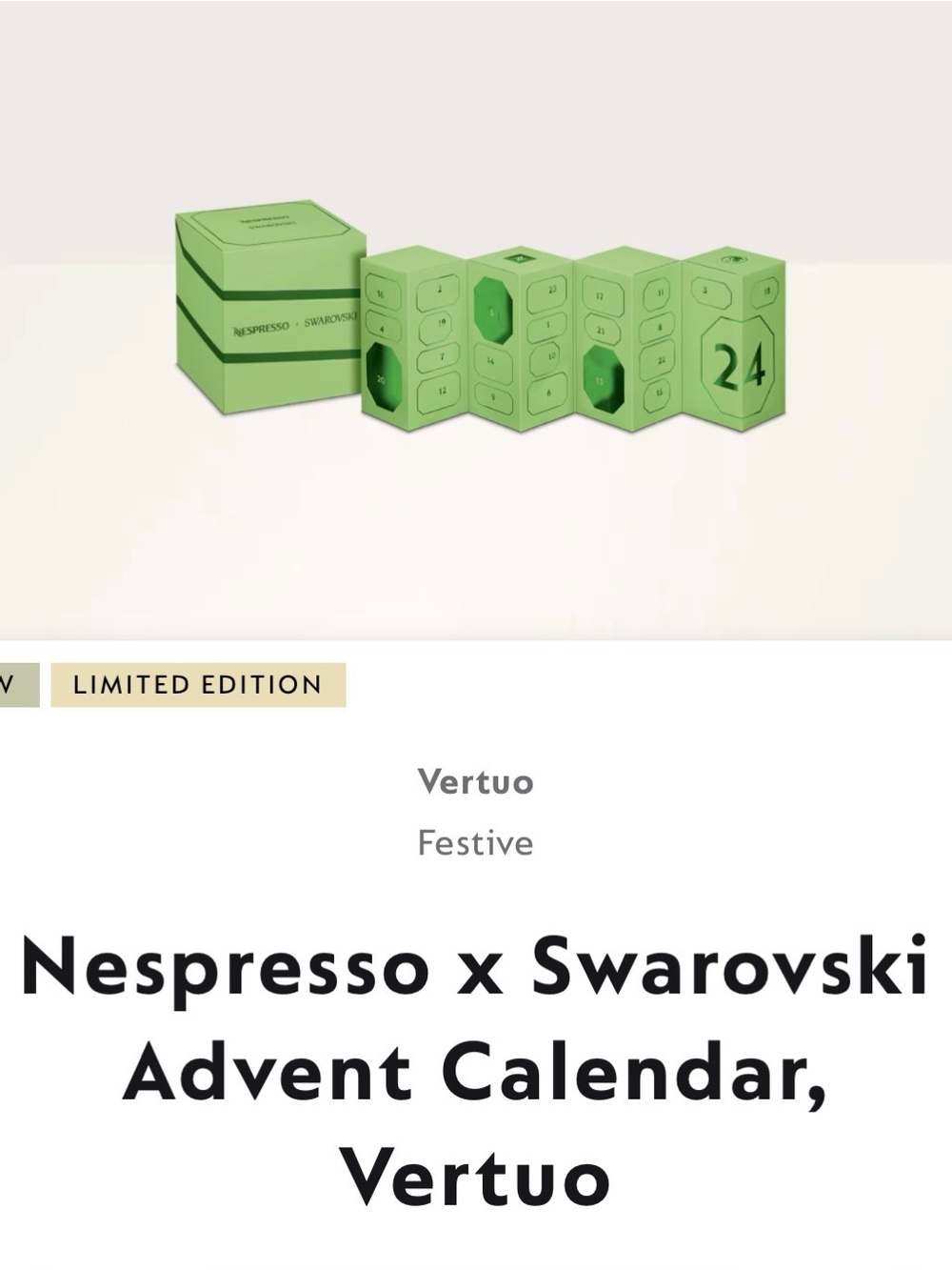 Nespresso x Swarovski - Vertuo Advent Calendar - Green with Surprise Gift!!